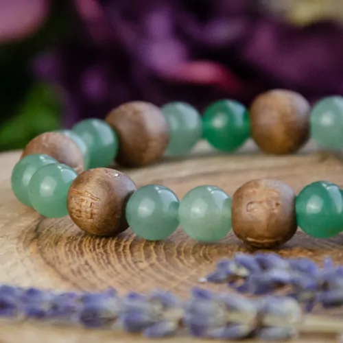 Green Aventurine and Wood Bracelet Wealth and Good Luck