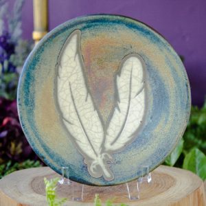 Raku Plate with Feathers at DreamingGoddess.com