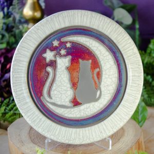 Raku Hot Plate with Cats and Moon at DreamingGoddess.com