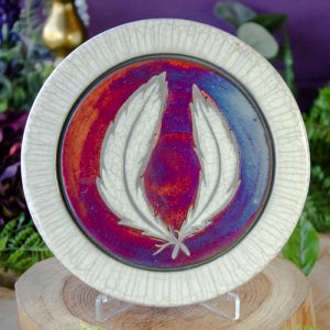 Raku Hot Plate with Feathers at DreamingGoddess.com