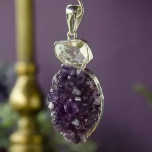 Raw Amethyst and Herkimer Pendant at DreamingGoddess.com