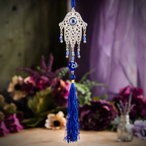 Hanging Evil Eye Hamsa with Tassel at DreamingGoddess.com