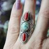 Red Coral and Turquoise Ring at DreamingGoddess.com