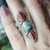 Red Coral and Turquoise Ring at DreamingGoddess.com