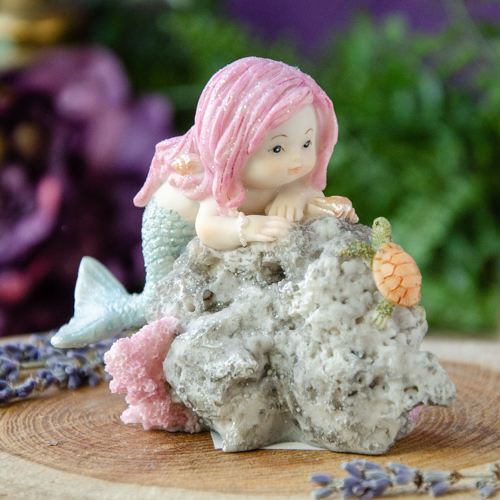 Statue ~ Little Mermaid With Baby Sea Turtle ~ Dreaming Goddess