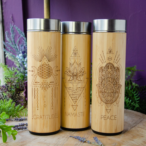 NAMASTE 16.9oz Insulated Bamboo Water Bottle / Tea Tumbler 