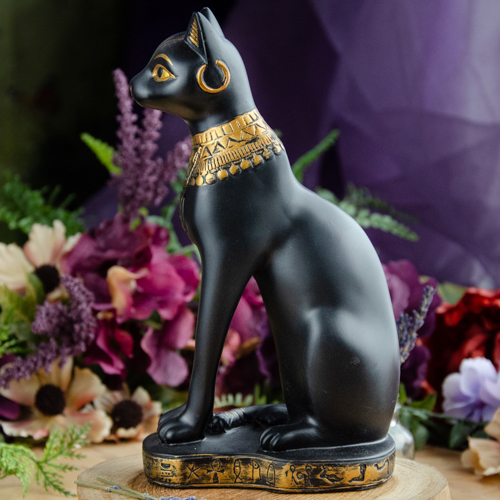 Egyptian Cat Goddess Bastet Statue - 7.5 Inches Tall in Black Polystone -  Made in Egypt - Omen - Psychic Parlor and Witchcraft Emporium