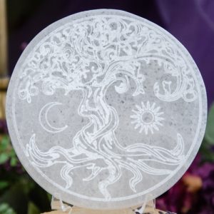 Tree of Life Selenite Charger at DreamingGoddess.com