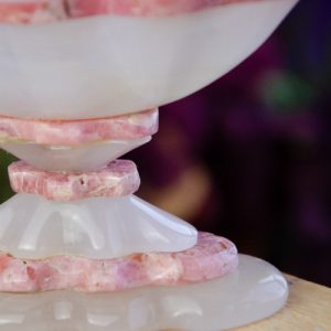 Fluted Rhodochrosite and Calcite Bowl at DreamingGoddess.com