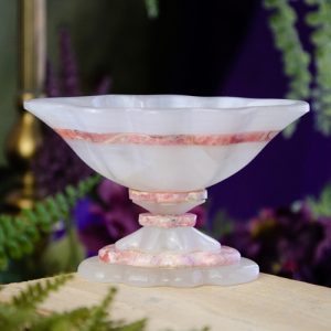 Fluted Rhodochrosite and Calcite Bowl at DreamingGoddess.com