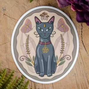 Witchy Kitty Sticker at DreamingGoddess.com