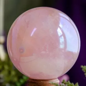 Aurora Borealis AB Rose Quartz Sphere at DreamingGoddess.com