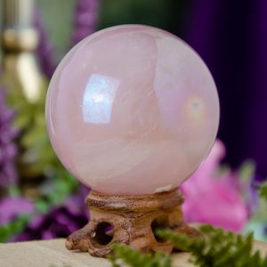 Aurora Borealis AB Rose Quartz Sphere at DreamingGoddess.com