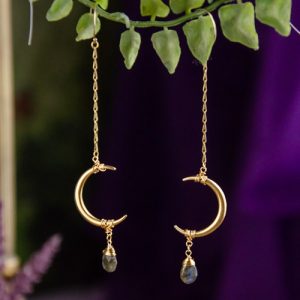 Trollbinde Crescent Moon Labradorite Earrings at DreamingGoddess.com