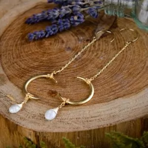 Trollbinde Crescent Moon Moonstone Earrings at DreamingGoddess.com