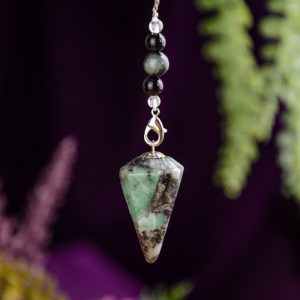 Emerald and Dragonfly Pendulum at DreamingGoddess.com