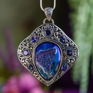 Druzy Agate with Blue Quartz Pendant at DreamingGoddess.com