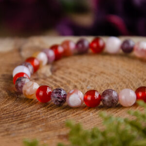 Flower Agate, Strawberry Quartz and Carnelian 6mm Bracelet at DreamingGoddess.com