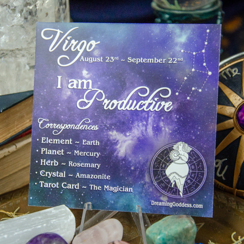 Virgo Zodiac Set, Zodiac Wellness Kit, Altar Card at DreamingGoddess.com