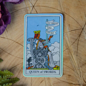 Queen of Swords Tarot Card Sticker at DreamingGoddess.com