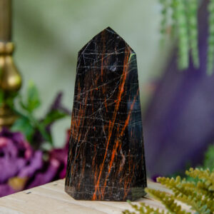 Black Tourmaline Tower with Iron Inclusions at DreamingGoddess.com